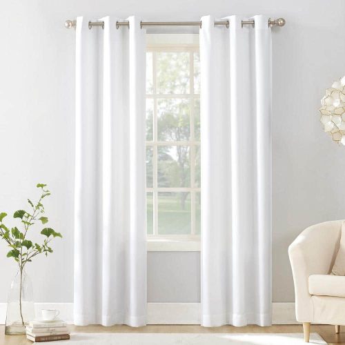 Valerie Heathered Texture White Polyester 40 in. W x 95 in. L Grommet Light Filtering Curtain (Single Panel)