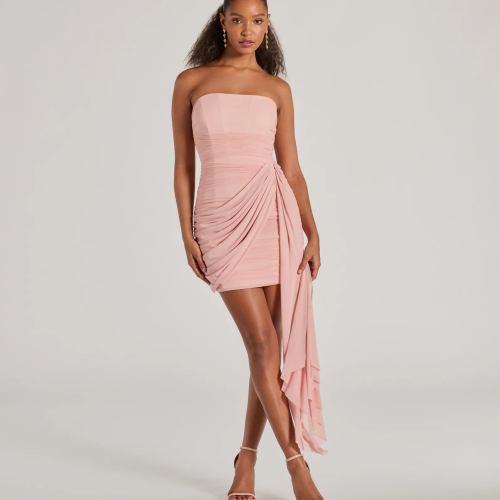 Kaiya Strapless Bodycon Ruched Mesh Mini Dress