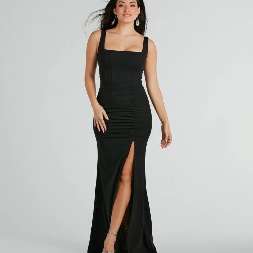 Sara Sleeveless Mermaid Crepe Long Formal Dress