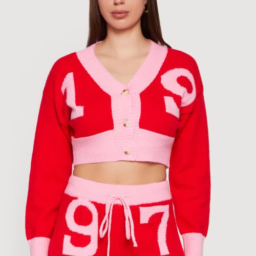 Womens Cropped 19 Graphic Button Front Cardigan