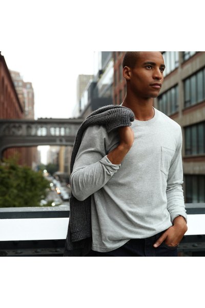 Mens Super-T Long Sleeve T-Shirt with Pocket Lands End