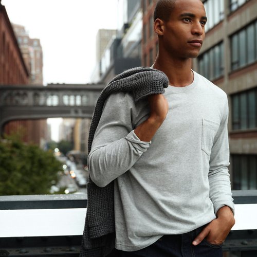 Mens Super-T Long Sleeve T-Shirt with Pocket Lands End