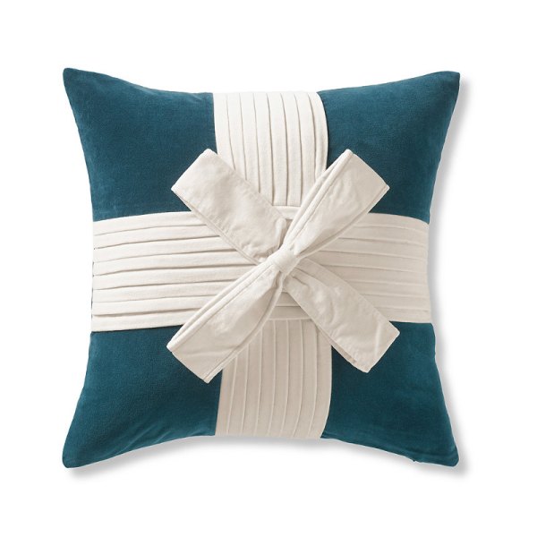 Noel Bow Velvet Pillow Cover Teal, Frontgate