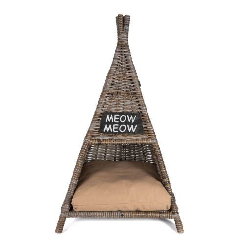 Tiki Tent 20" x 20" Coastal Handwoven Rattan Pet Bed with Machine-Washable Cushion, Kubu Gray – Kubu gray