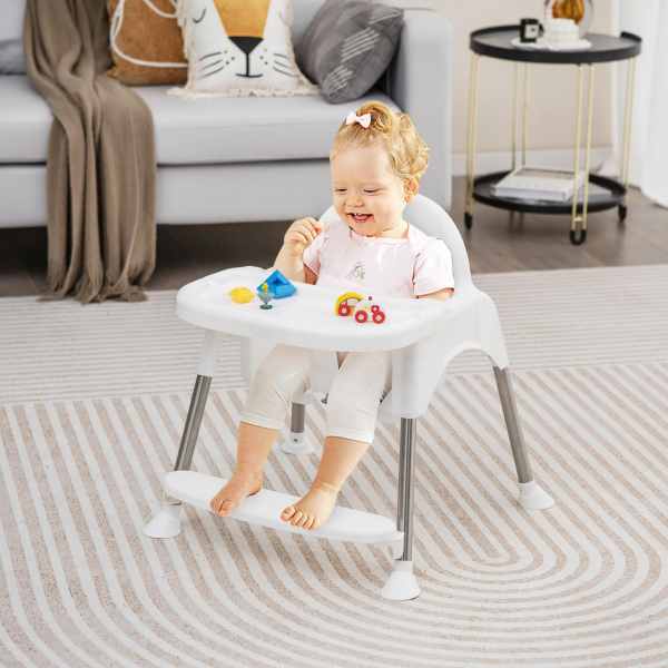 Gouun 4-in-1 Convertible Baby High Chair with Removable Double Tray - White