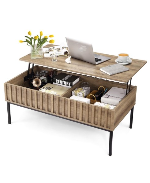 gaomon Lift Top Coffee Table, Extendable Dining Room Table for Living Room with Storage Shelf and Hidden Compartment, Mid Century Modern Coffee Tables