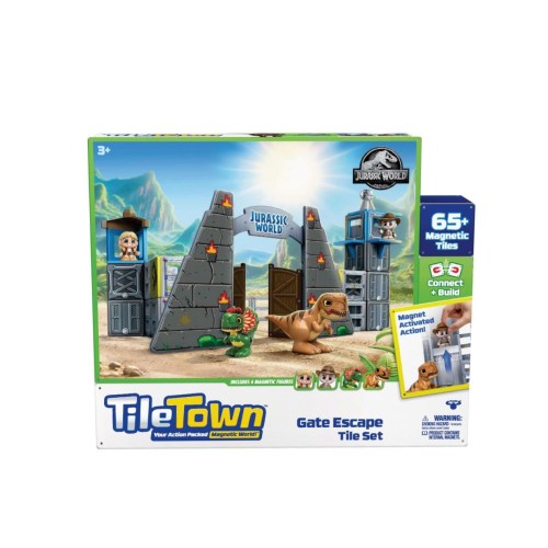 Tile Town Jurassic World Dino Escape Magnetic Tiles Playset, 69 Piece – Multi