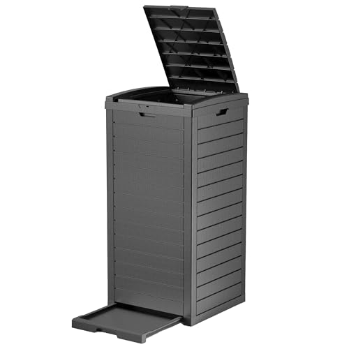 38 Gallon Outdoor Trash Can with Lid & Drip Tray, Waterproof