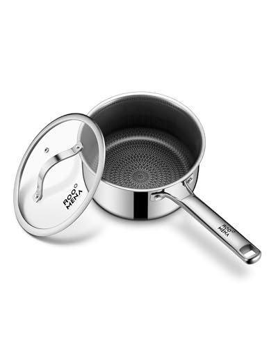 Non-Toxic Tri-Ply Hybrid Ceramic Saucepan, 2.5 Quart Stainless Steel with Lid