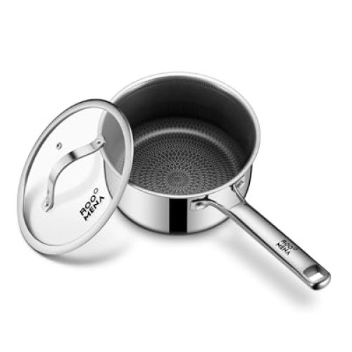 Non-Toxic Tri-Ply Hybrid Ceramic Saucepan, 2.5 Quart Stainless Steel with Lid