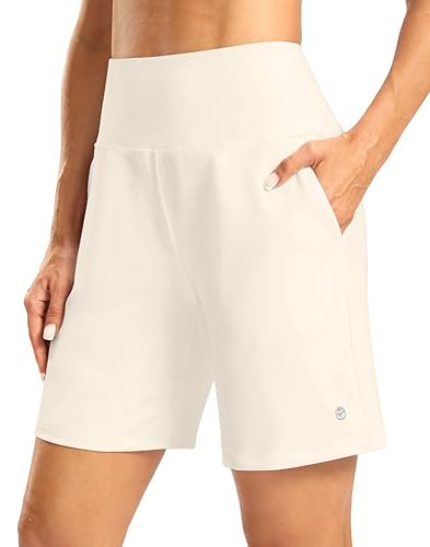 Women’s Athletic Shorts with Zipper Pocket 7″ High Waisted Stretchy