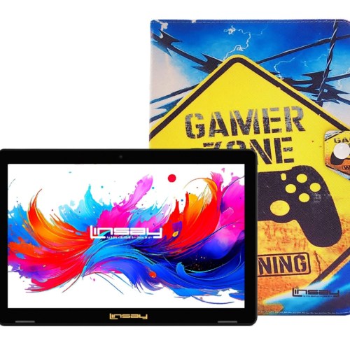 Linsay 10.1Octa Core 256GB Storage Android 15 Tablet with Gamer Shape Case – Yellow