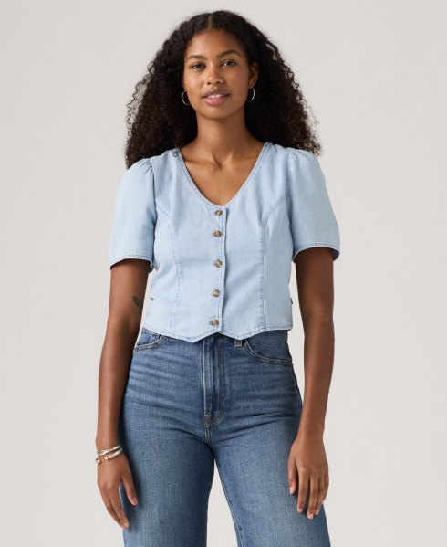 Levis Womens Moxie Cotton Short-Sleeve Denim Blouse - Soft As Butter 3