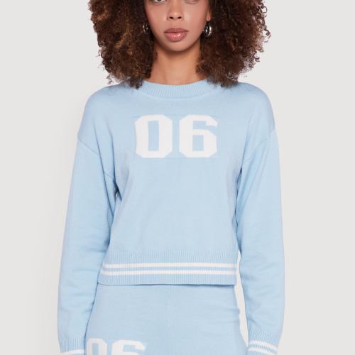 Womens 06 Graphic Varsity Stripe Long Sleeve Crew Neck Sweater, Size S