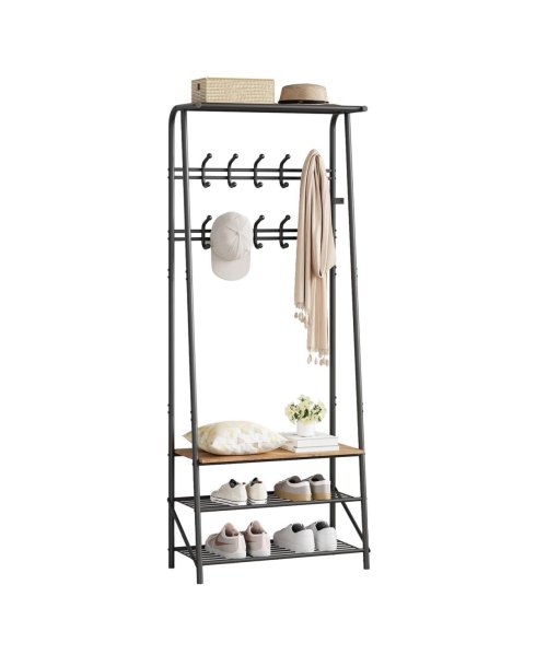 gaomon Hall Tree for Entryway - 5 Hooks 4-Tier Shelf Metal & Mdf Storage Organizer