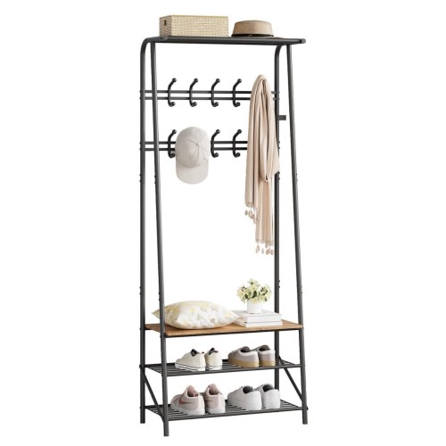 gaomon Hall Tree for Entryway – 5 Hooks 4-Tier Shelf Metal & Mdf Storage Organizer