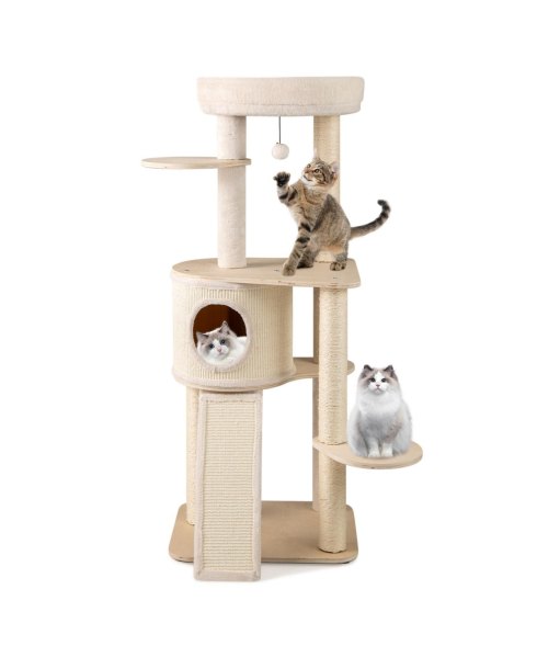Cozito Cat Tree 56 in Wooden with 2 Sisal Posts and Ladder - Brown