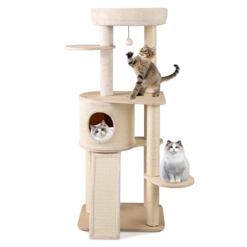 Cozito Cat Tree 56 in Wooden with 2 Sisal Posts and Ladder – Brown