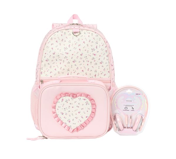 Rainbow Sugar Girls Floral Love Backpack, Lunch Bag and Headphone, 3-Piece Set - Pink/Multicolor