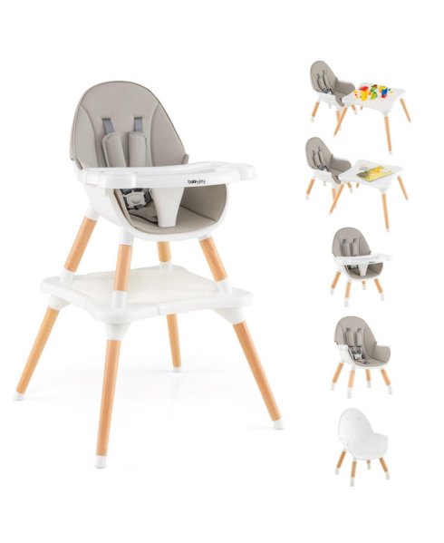 Gouun Toddler 6-in-1 Convertible Wooden High Chair - Gray with natural wood