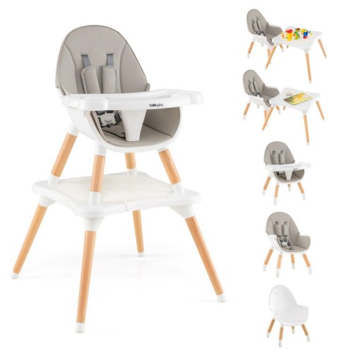 Gouun Toddler 6-in-1 Convertible Wooden High Chair – Gray with natural wood