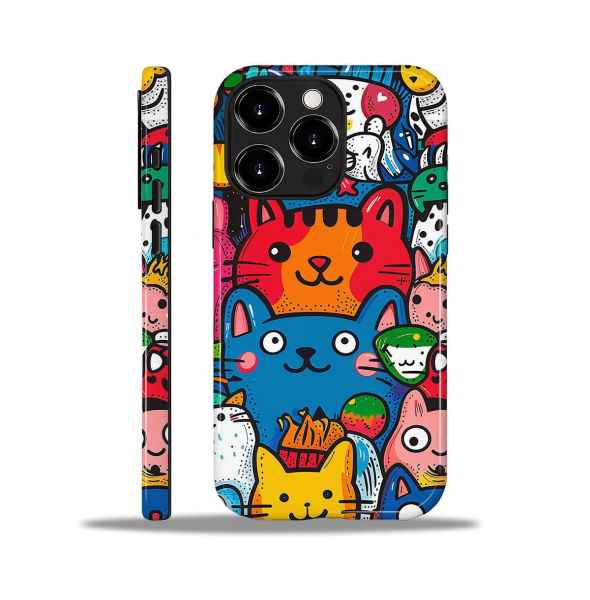 Gonez Case for iPhone 2-in-1 Dual-Layer Shockproof Protection, Funny Cat Art Glossy Case cat