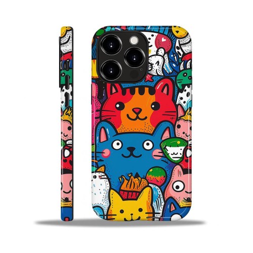 Gonez Case for iPhone 16, 2-in-1 Dual-Layer Shockproof Protection, Funny Cat Art Glossy Case – Cat party