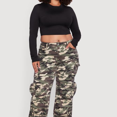 Womens Plus Size Wide Leg Cargo Pants, Size 18