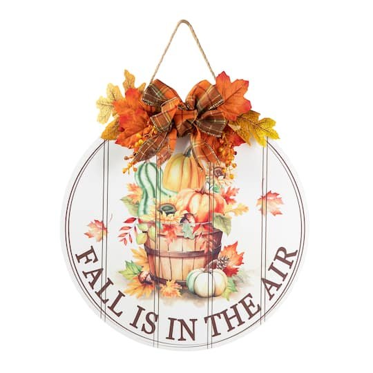 Glitzhome 15 Fall Wood Round Word Sign Door Hanger | Michaels