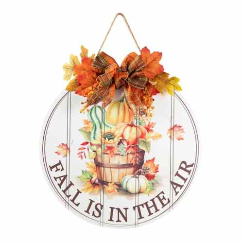 Glitzhome 15 Fall Wood Round Word Sign Door Hanger | Michaels