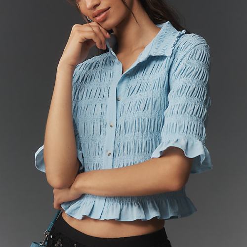 Smocked Button-Front Top