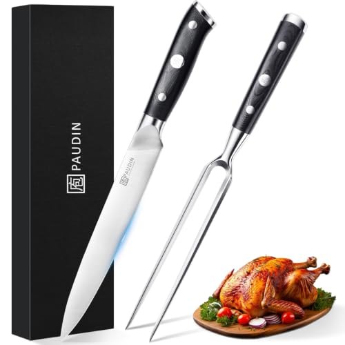 Carving Knife Set, 8 inch German High Carbon Stainless Steel Meat Slicing Knife with 7 inch Turkey Fork