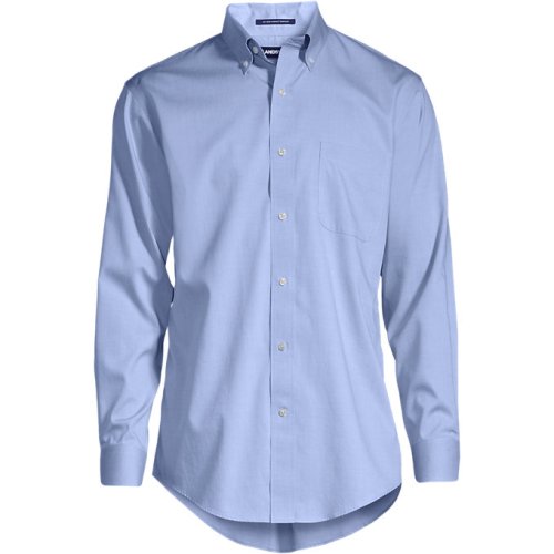 Mens Big and Tall No Iron Supima Cotton Pinpoint Buttondown Collar Dress Shirt Lands End Blue 20 37