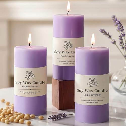 Lavender Scented Soy Pillar Candles Set of 3 ,2×4 inch