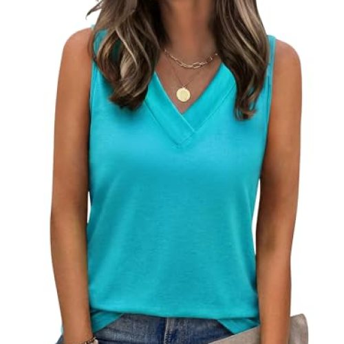 Trendy Loose Fit V Neck Summer Tank Tops Casual Dressy Business Work Blouses Outfits