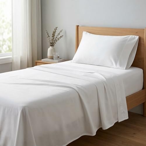 Beckham Hotel Collection 100% Cotton Twin Sheet Set, 3-Piece, White