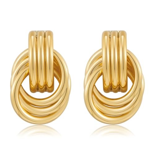 14K Gold Plated Geometric Chunky Knot Earrings