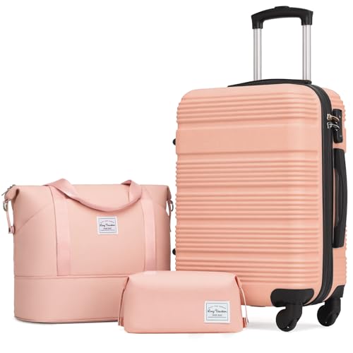 3 Piece Carry On Luggage with TSA Lock & YKK Zipper, Pink