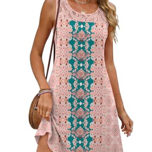 Floral Dresses Lace Crew Neck Sleeveless