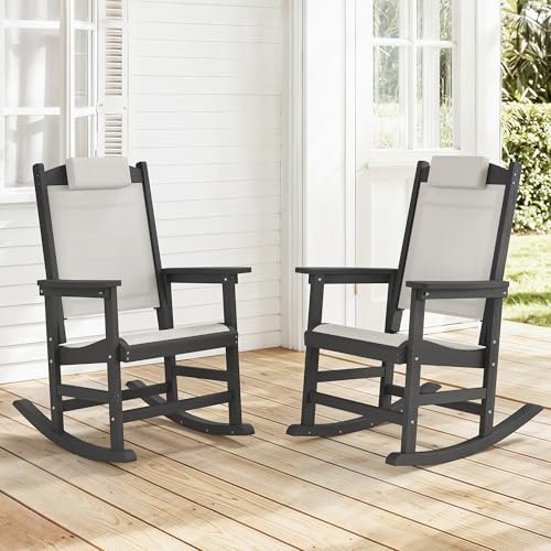Outdoor Rocking Chair Set of 2 with Removable Headrest
