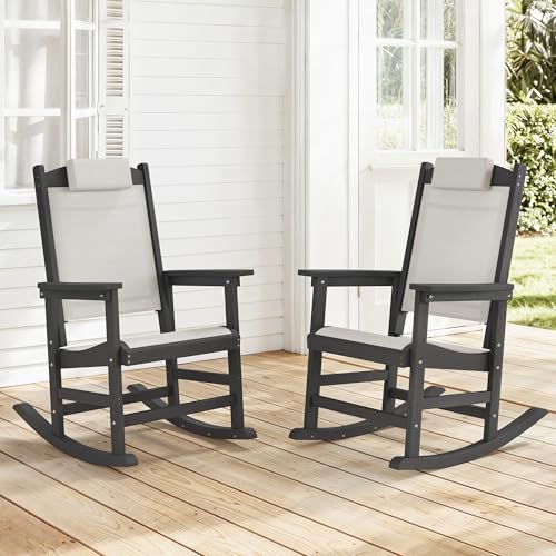 Outdoor Rocking Chair Set of 2 with Removable Headrest