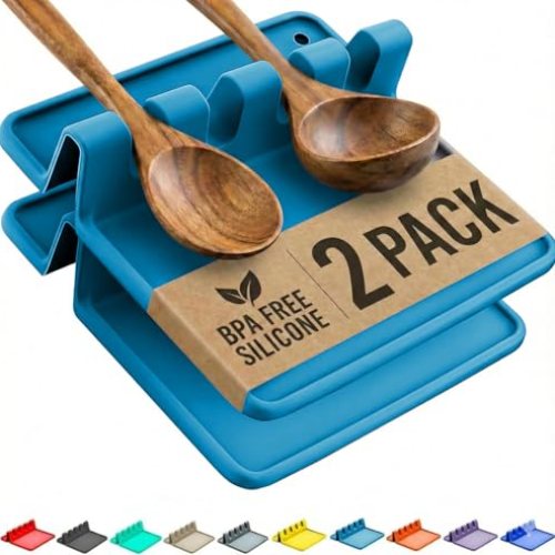 Silicone Spoon Rest for Stove Top with Drip Pad (Two Pack)