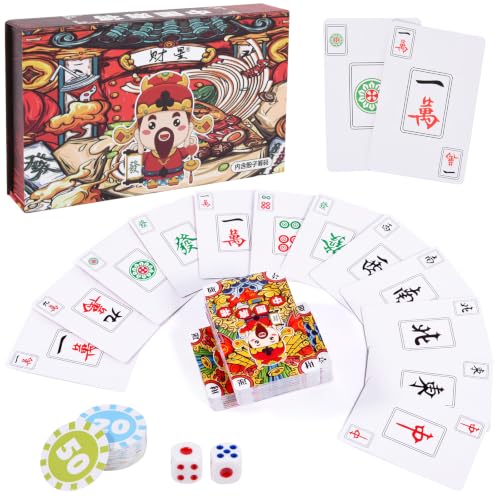 Mahjong tiles 144, suitable for 2-4 players, 4 manuals, dice, portable storage box