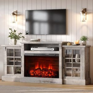 70″ Farmhouse TV Stand with 28″ Fireplace for TVs up to 80″