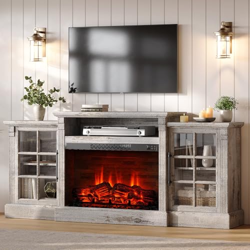 70″ Farmhouse TV Stand with 28″ Fireplace for TVs up to 80″