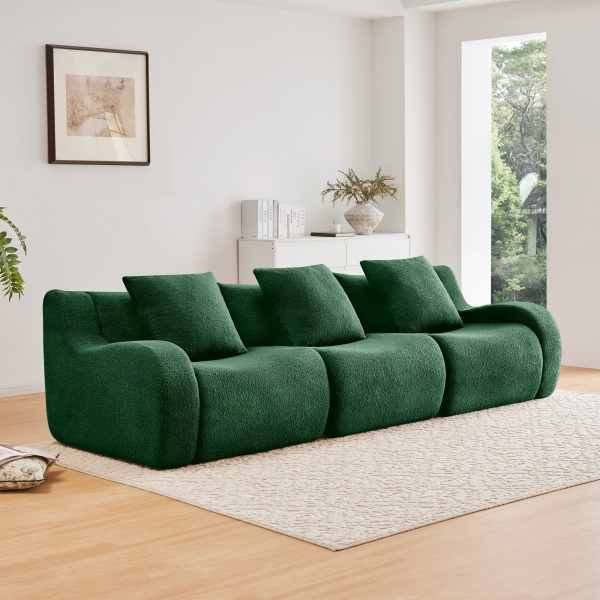 Boneless Sofa Seat HighQuality Teddy Fabric AntiSlip Design No Assembly Curved Armrests Streamlined High Density Sponge For Living