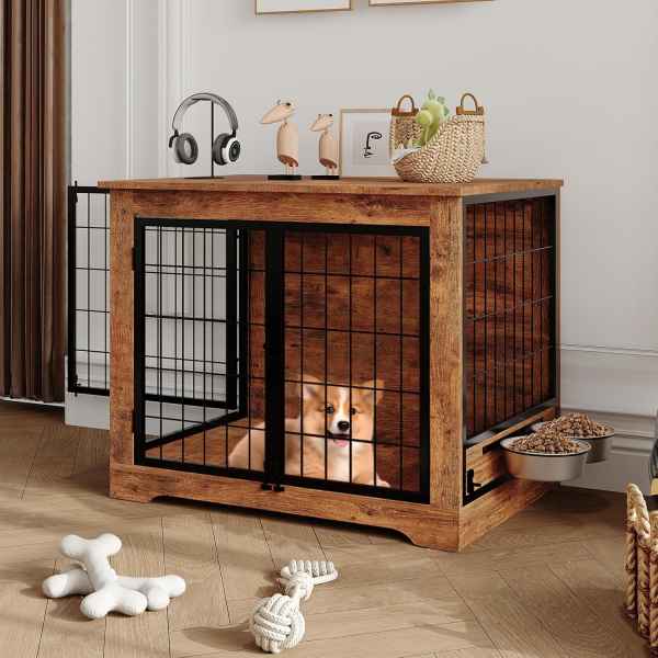 GAOMON 32 Inch P2 Particle Board Square Tube Dog Crate Furniture Style Indoor Pet Kennel Rustic Brown End Table Cage one_size | LSPPJOK-0RUOCMFBAS