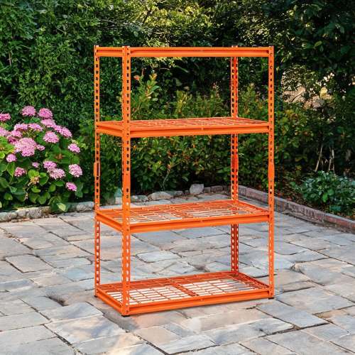 Watnature Freestanding Steel Storage Shelving Unit with Orange Finish 4 Adjustable Shelves 2400 lbs Total Capacity Rubber one_size | I6TKSB0C3ZS4