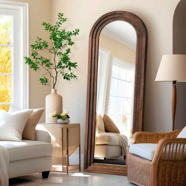 Dulcea 64 Classic Arched Framed Mirror, Brown