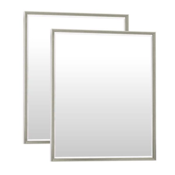 2-Pack 30 in. W x 36 in. H Modern Double Beveled Aluminum Frame Rectangular Wall Mirror, Brushed Nickel